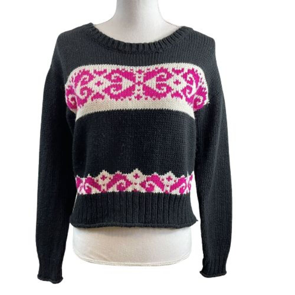 Aeropostale Women's Medium Black Nordic Design Crewneck Sweater Acrylic & Wool